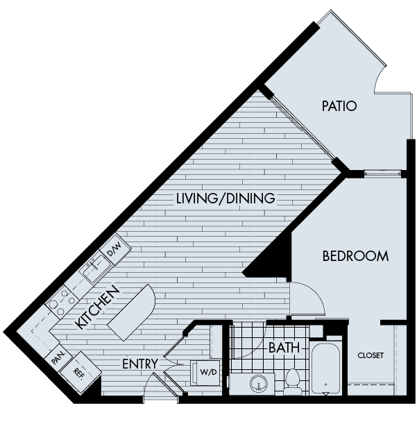 Floor plan 1A. A one bedroom, one bath floor plan at The York on City Park Apartments in City Park West.